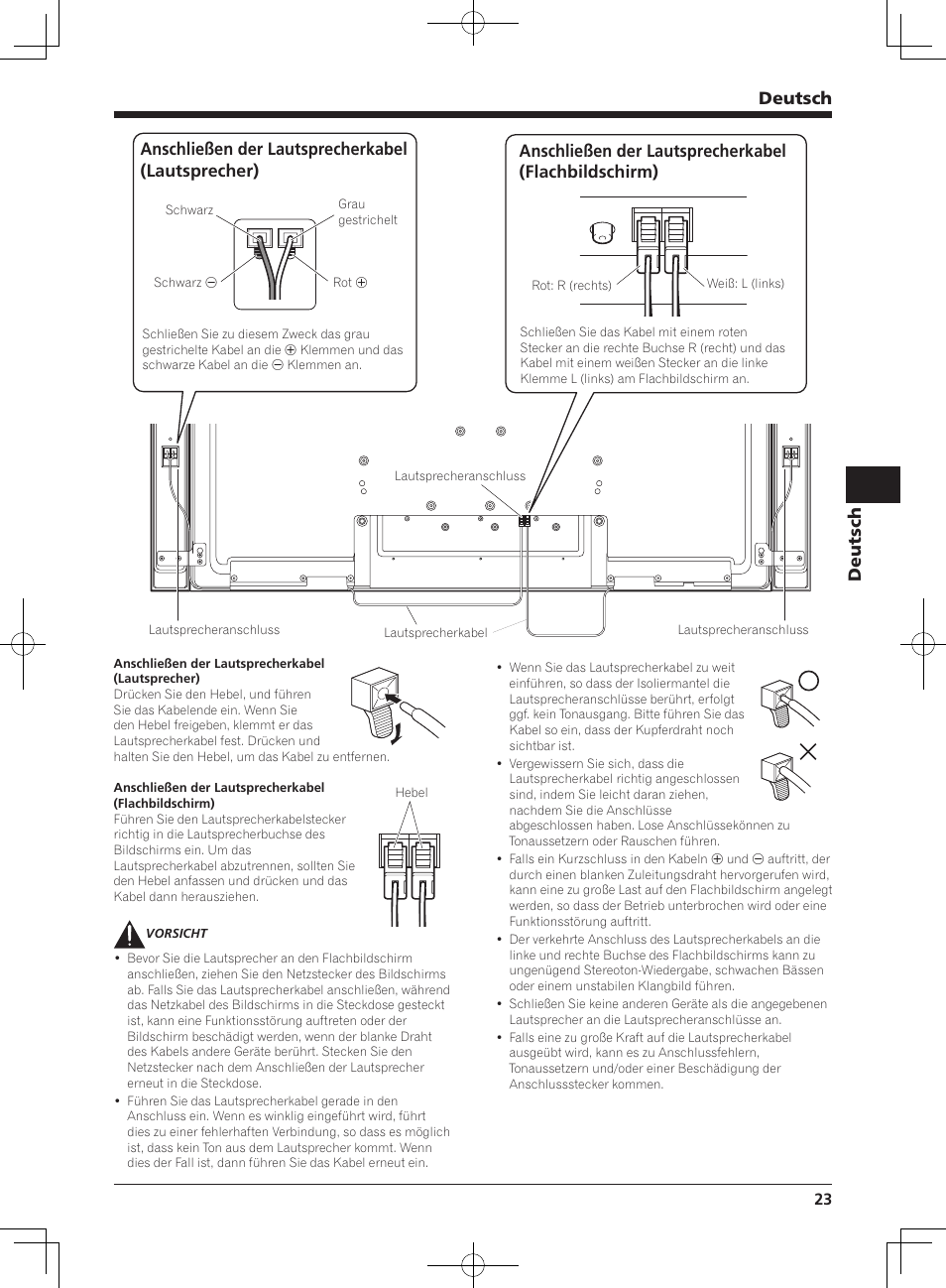 Deutsch, Anschließen der lautsprecherkabel (lautsprecher) | Pioneer KRP-S04 User Manual | Page 23 / 56