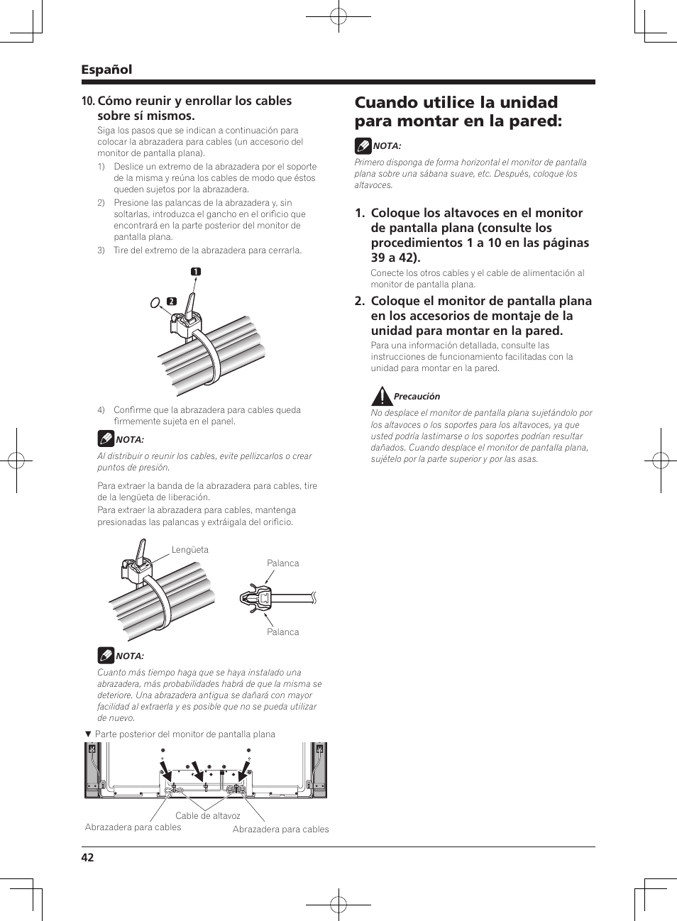 Cuando utilice la unidad para montar en la pared | Pioneer KRP-S04 User Manual | Page 42 / 56