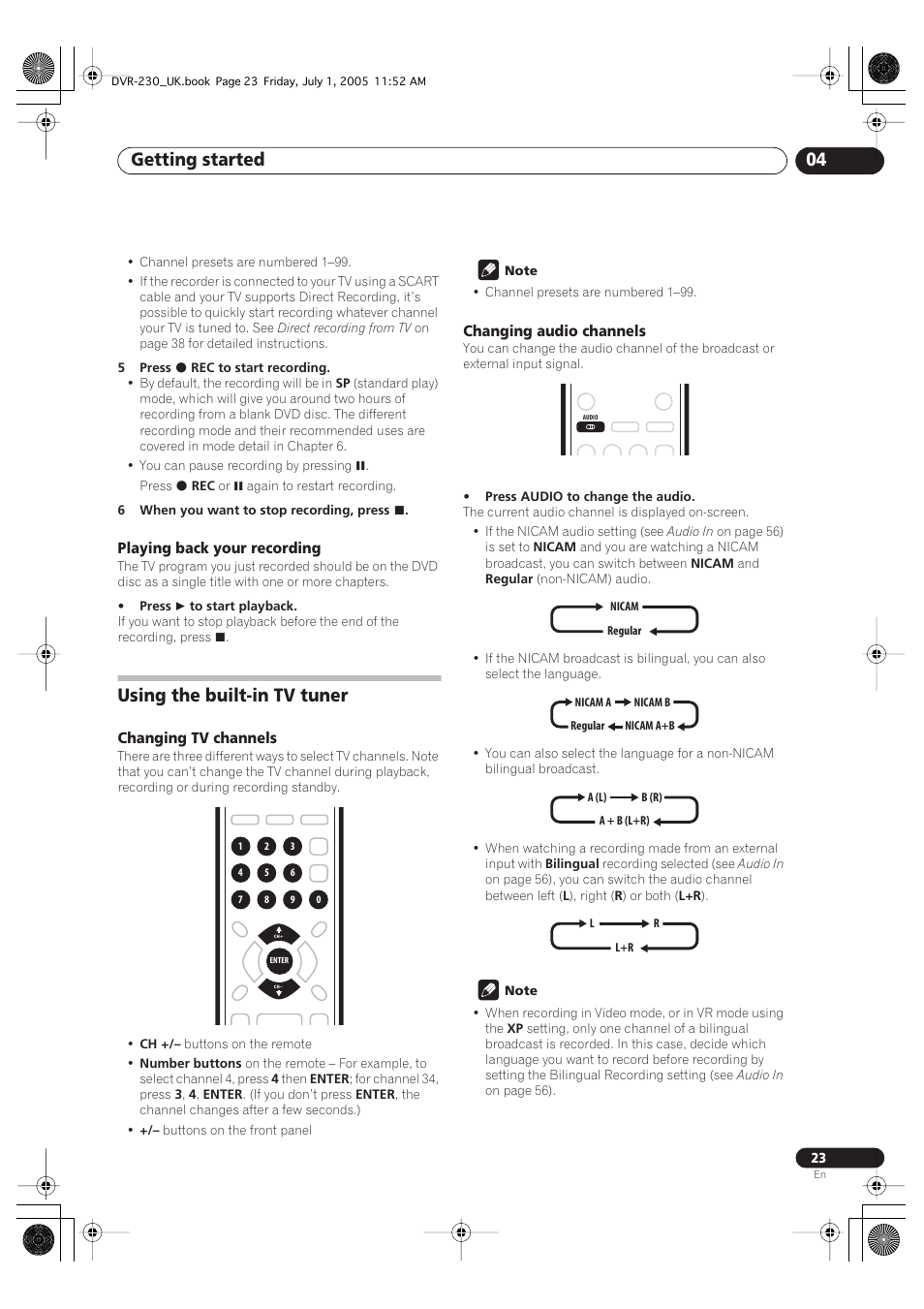 Using the built-in tv tuner, Getting started 04 | Pioneer DVR-230-S User Manual | Page 23 / 76