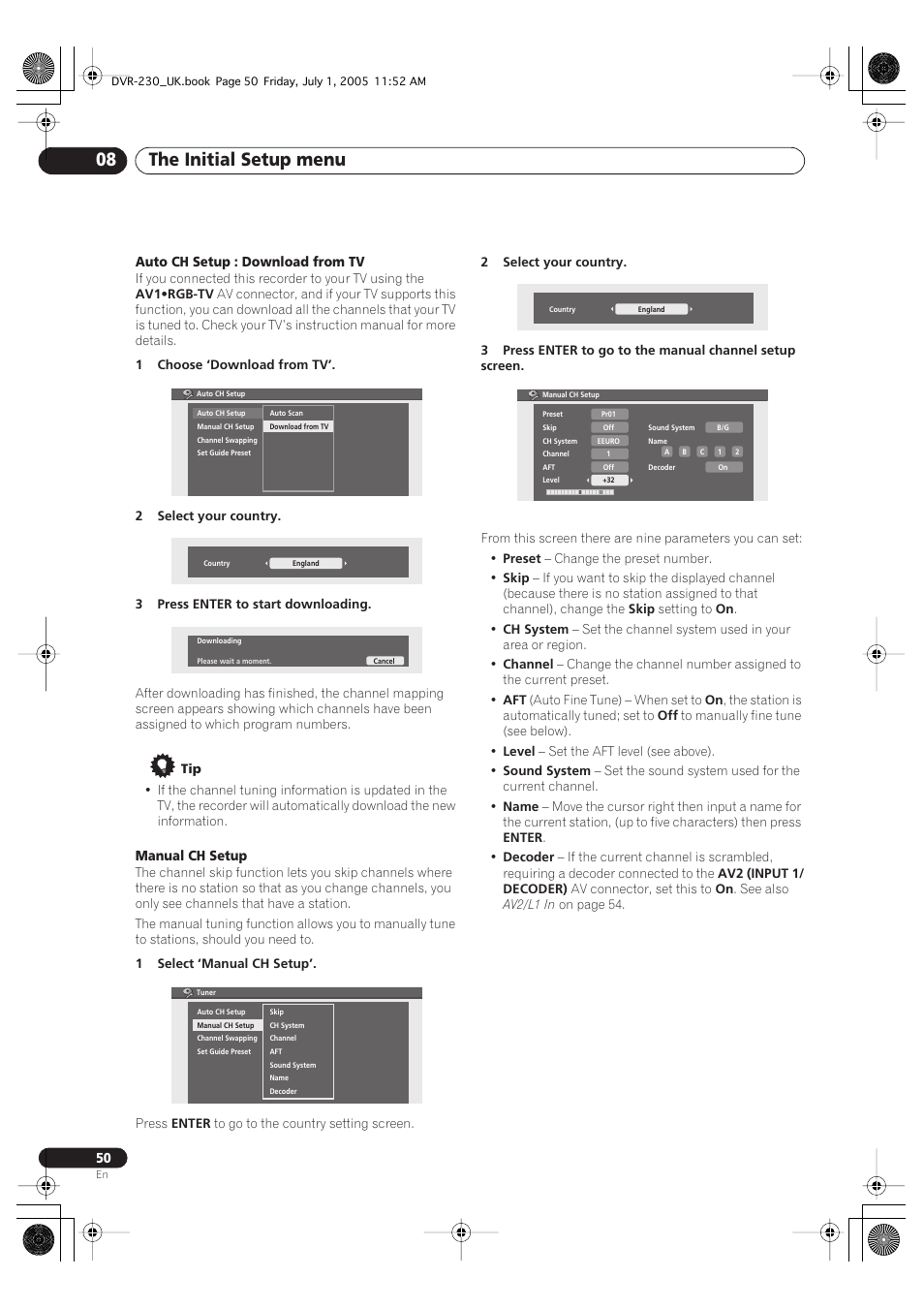 The initial setup menu 08 | Pioneer DVR-230-S User Manual | Page 50 / 76