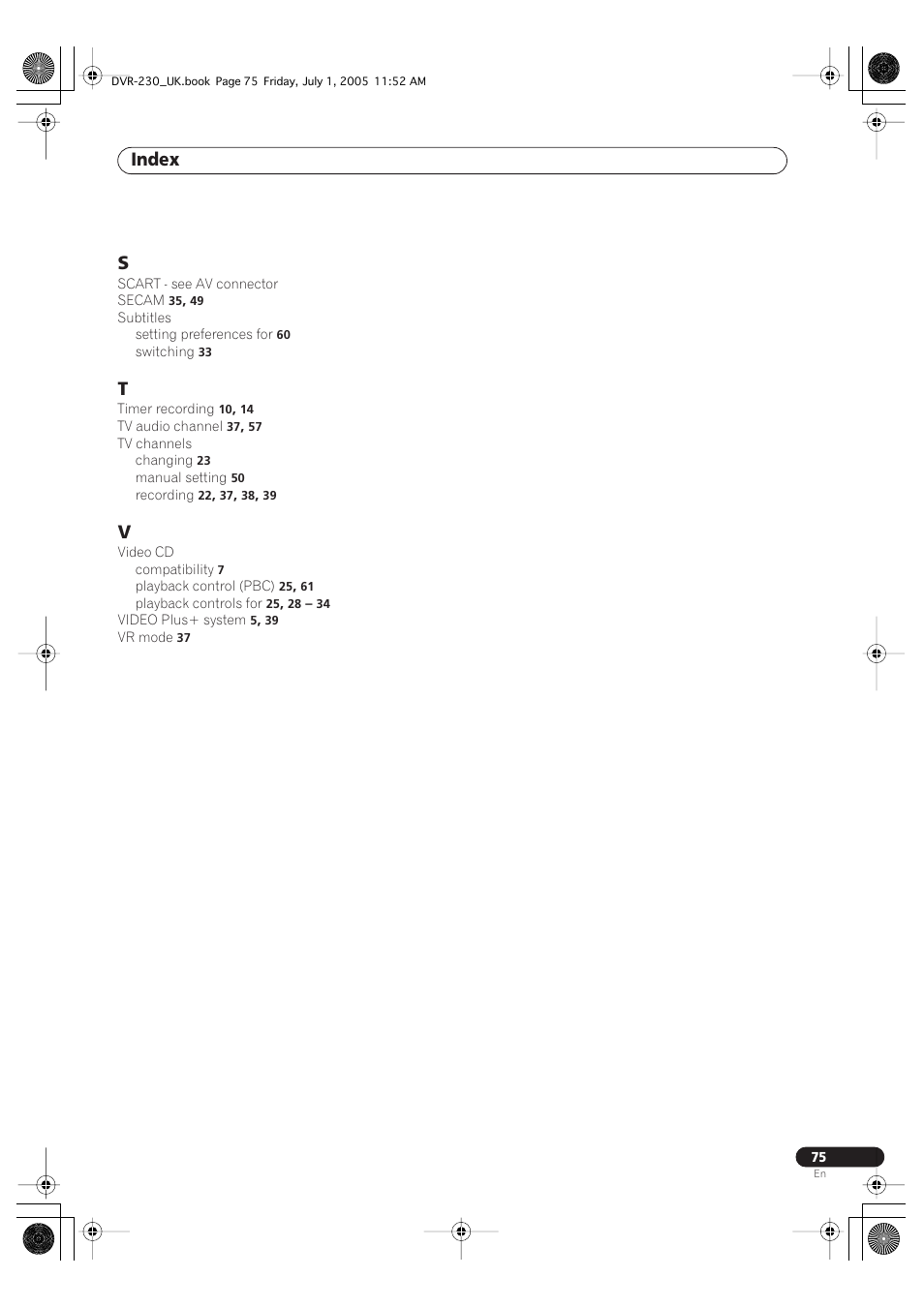 Index | Pioneer DVR-230-S User Manual | Page 75 / 76