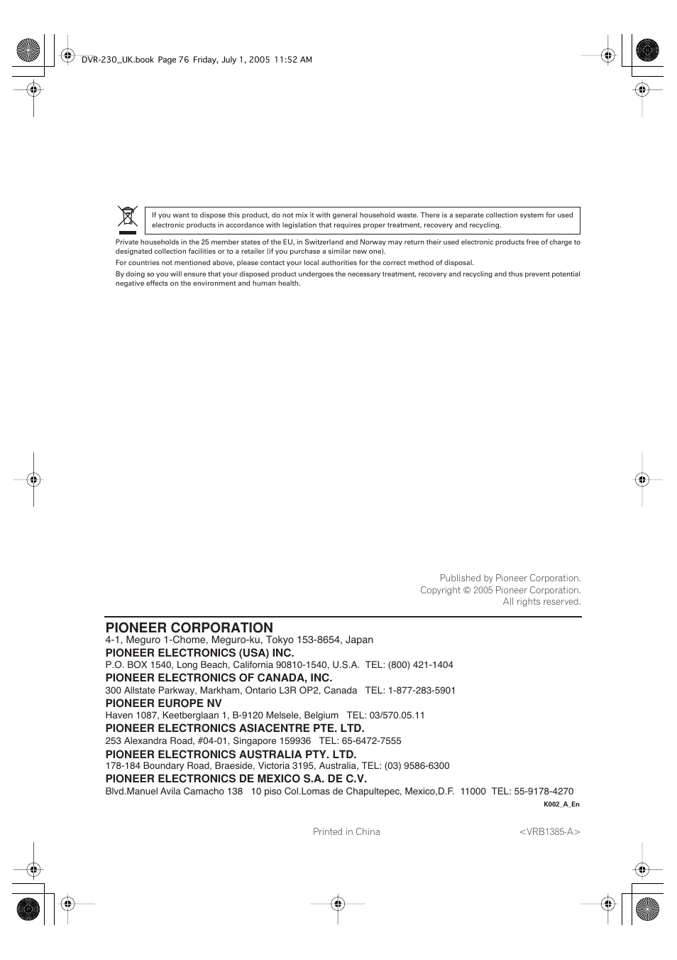 Pioneer corporation | Pioneer DVR-230-S User Manual | Page 76 / 76