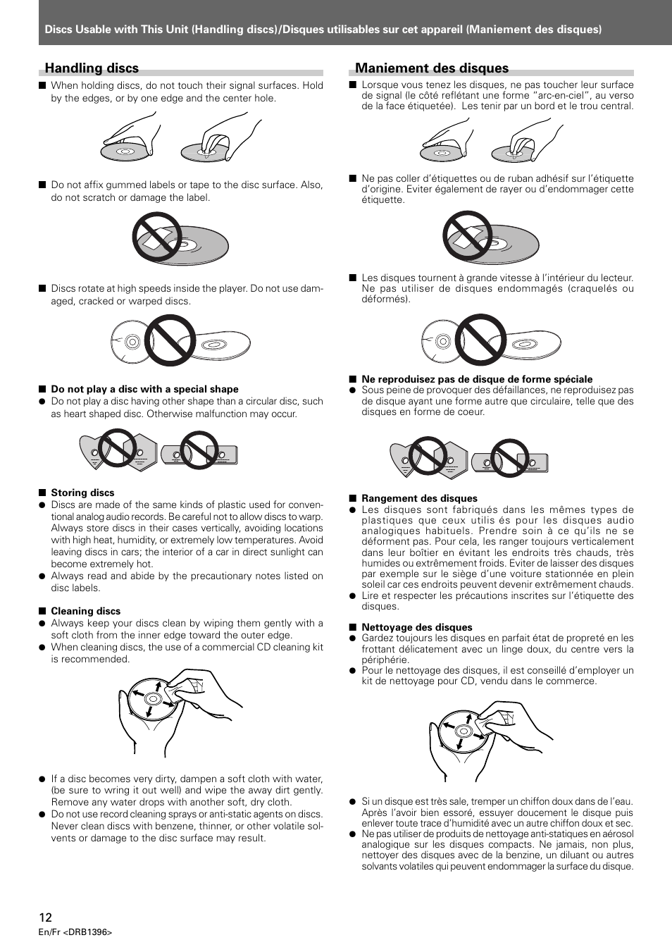 Handling discs, Maniement des disques | Pioneer CDJ-1000 MK3 User Manual | Page 12 / 124