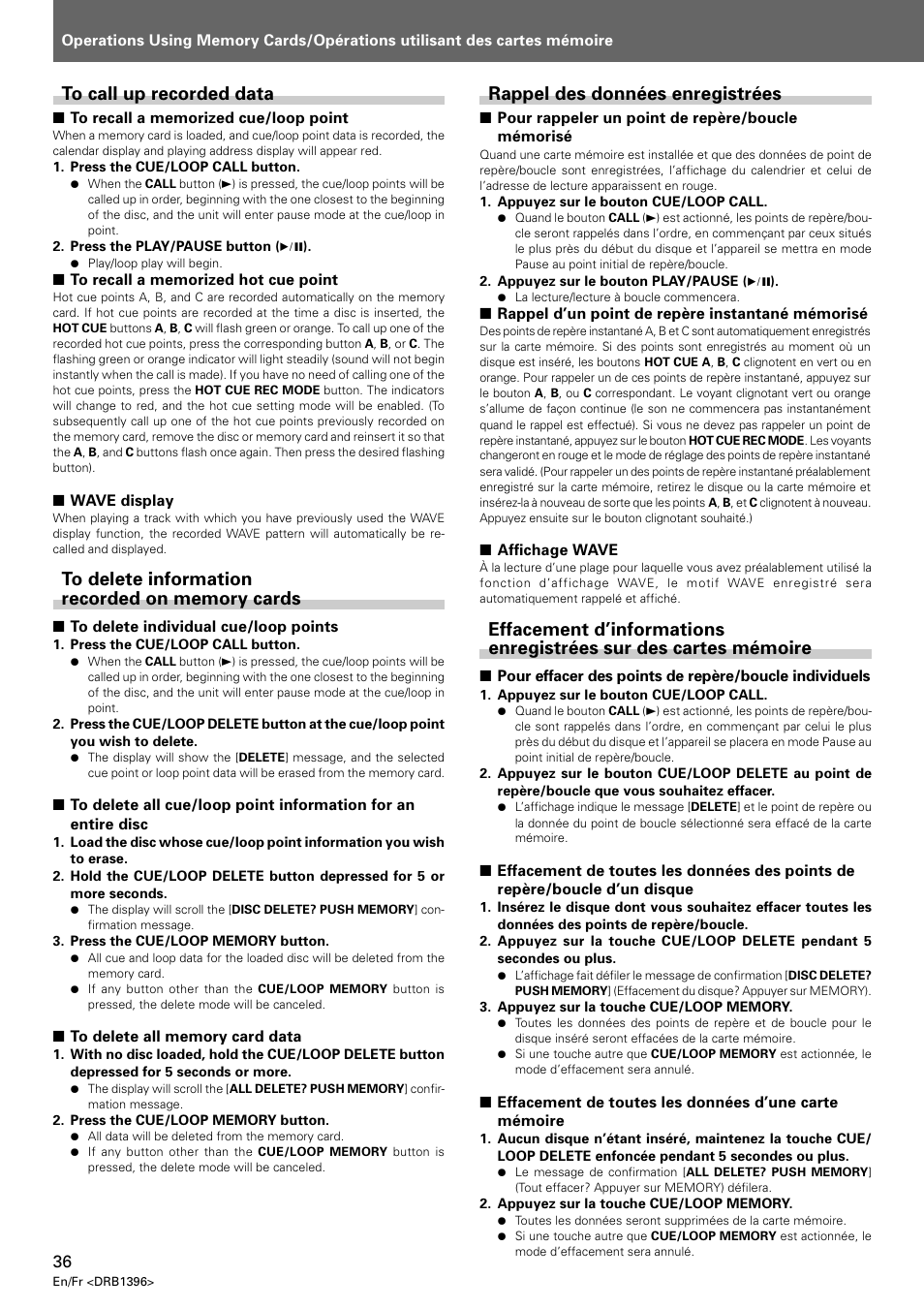 Rappel des données enregistrées | Pioneer CDJ-1000 MK3 User Manual | Page 36 / 124