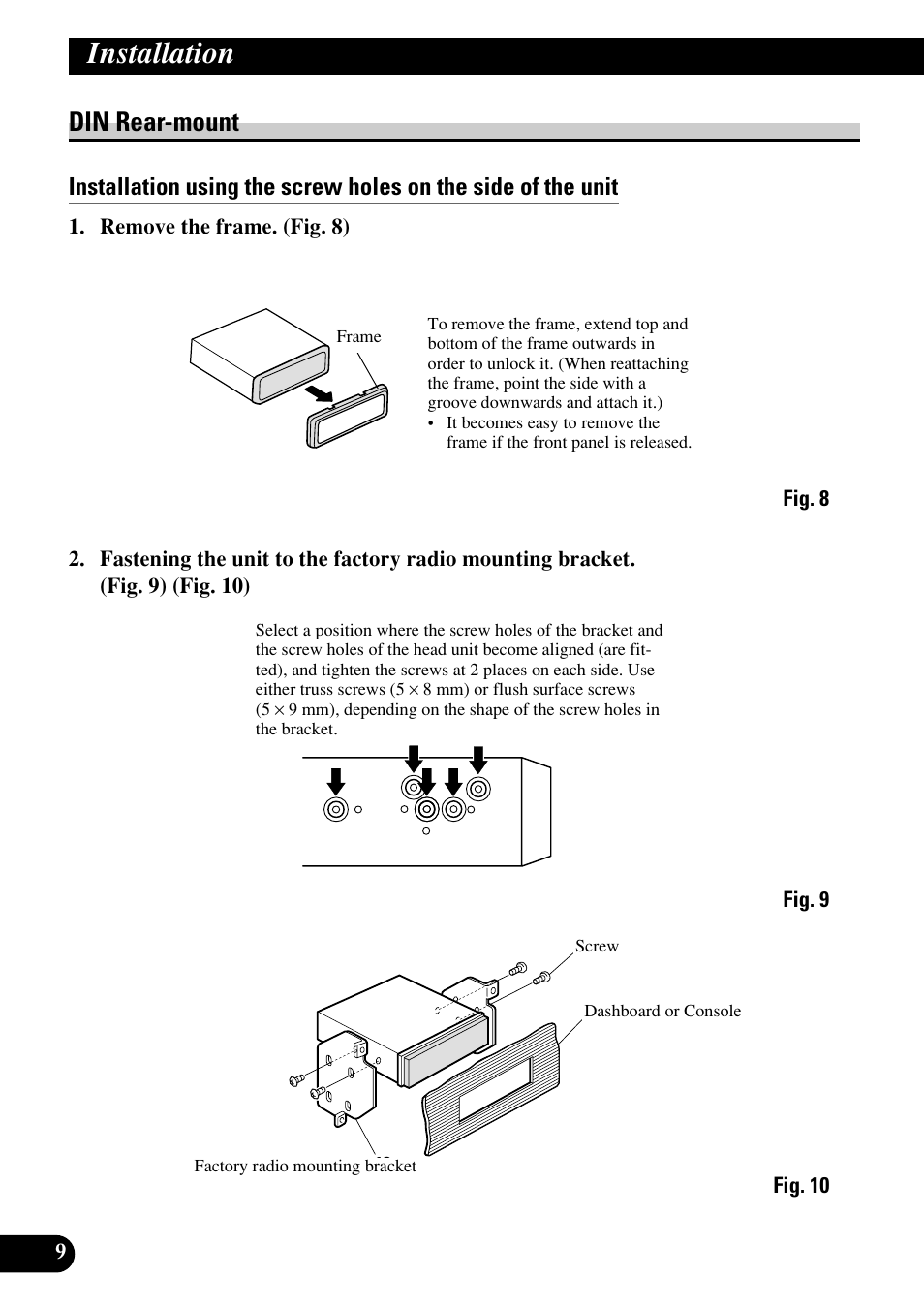 Din rear-mount, Installation | Pioneer DEH-P75BT User Manual | Page 10 / 86