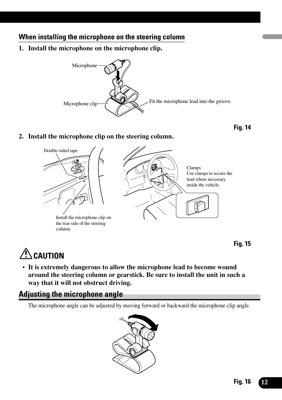 Adjusting the microphone angle, Caution | Pioneer DEH-P75BT User Manual | Page 13 / 86