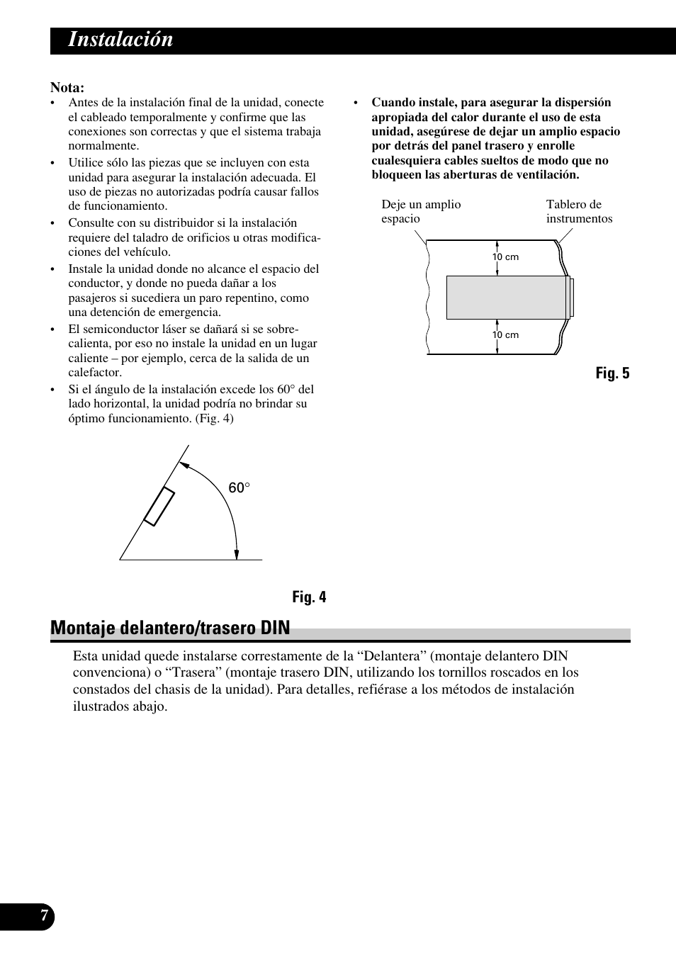 Instalación, Montaje delantero/trasero din, A title (english) | Pioneer DEH-P75BT User Manual | Page 20 / 86