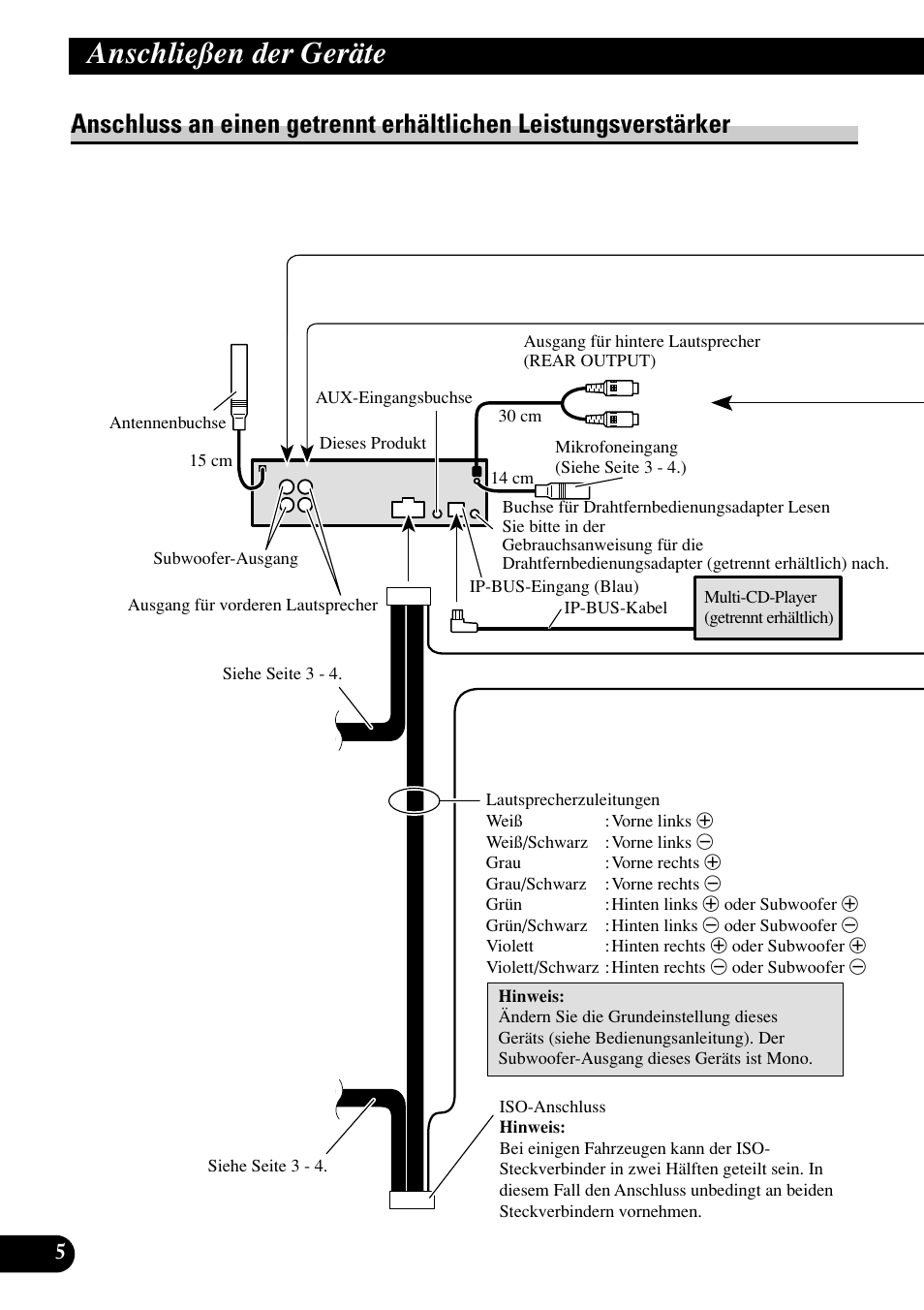 Anschluss an einen getrennt erhältlichen, Leistungsverstärker, Anschließen der geräte | Pioneer DEH-P75BT User Manual | Page 30 / 86