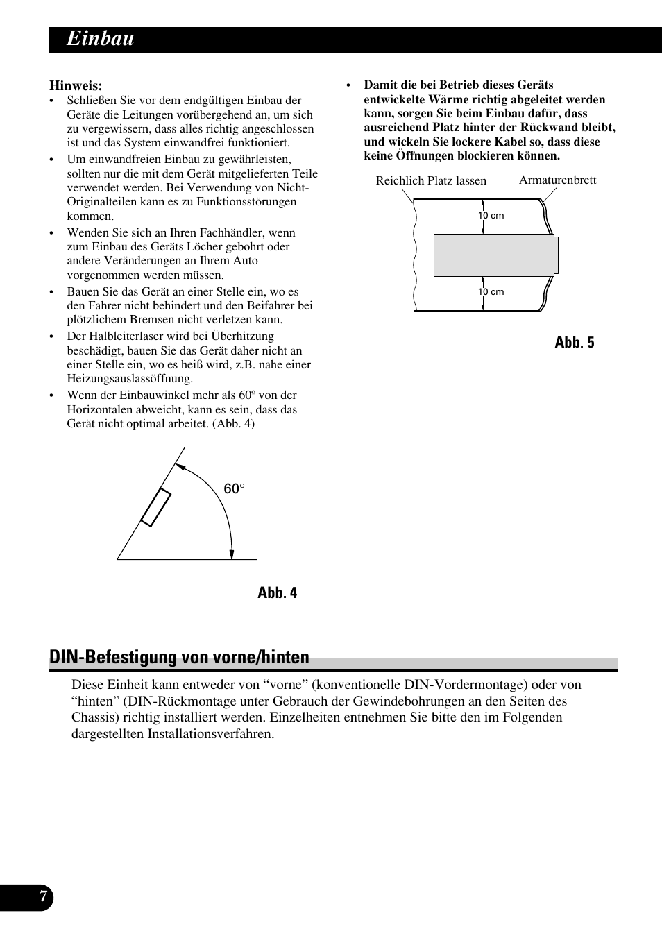 Einbau, Din-befestigung von vorne/hinten, A title (english) | Pioneer DEH-P75BT User Manual | Page 32 / 86