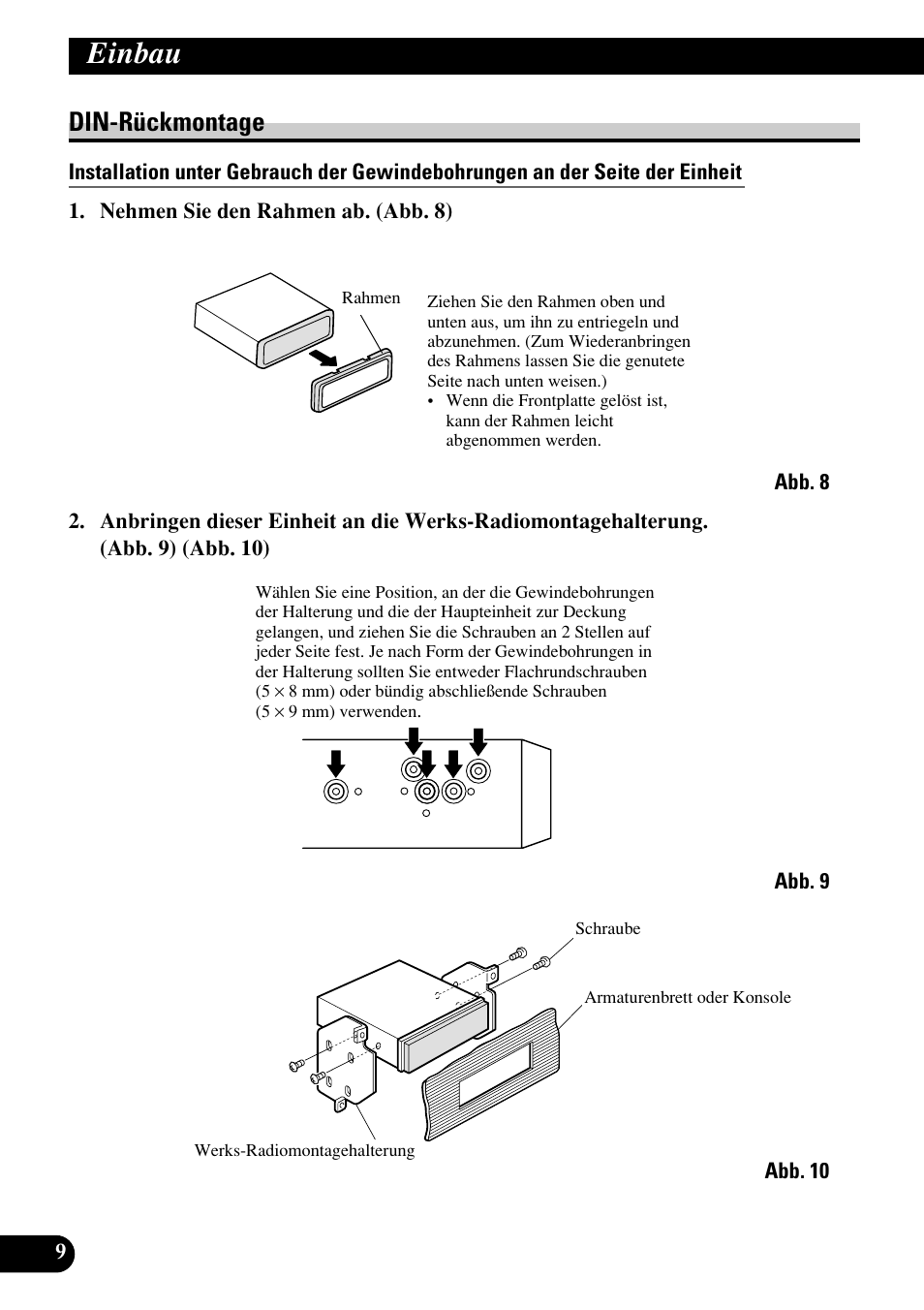 Din-rückmontage, Einbau | Pioneer DEH-P75BT User Manual | Page 34 / 86