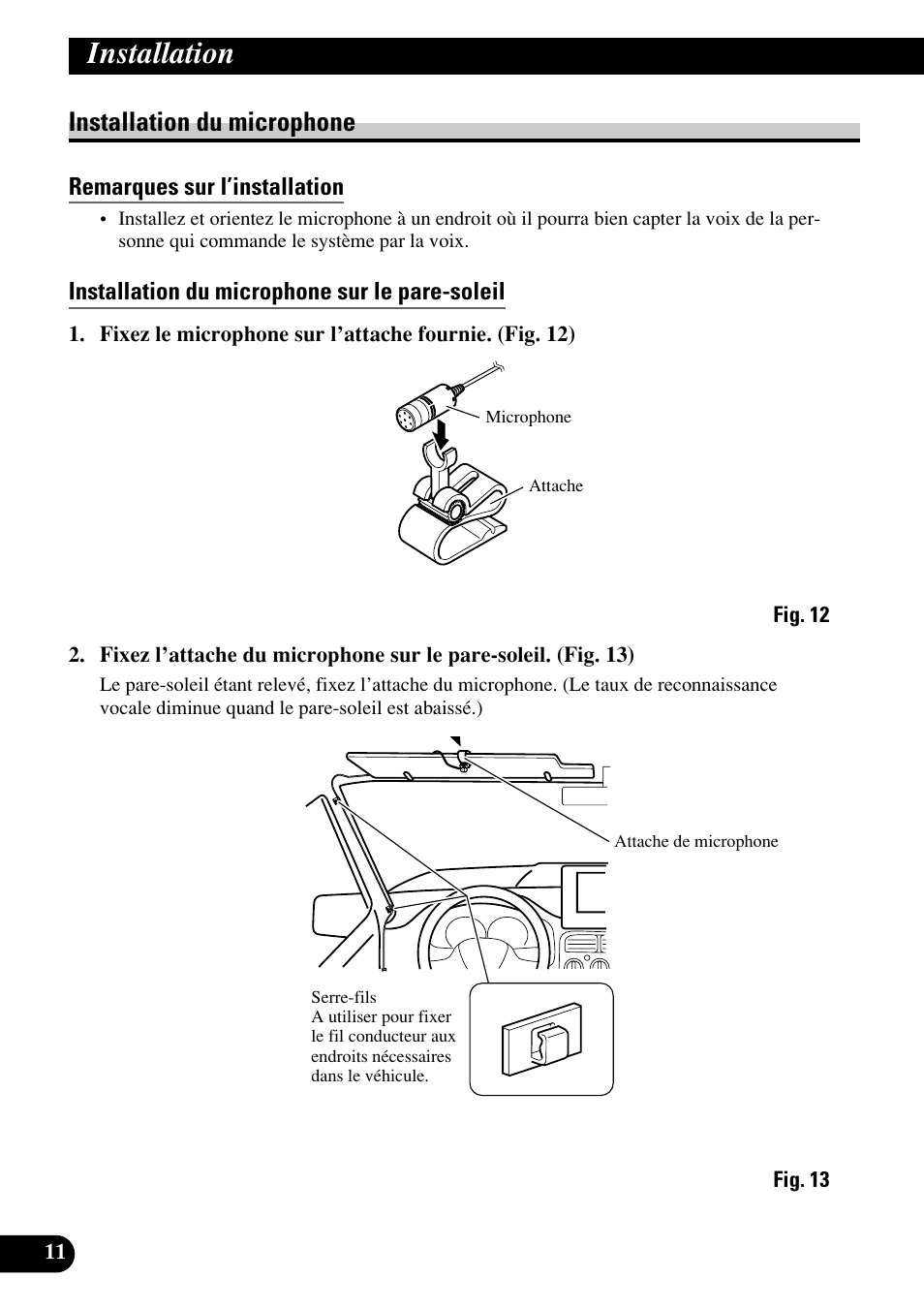 Installation du microphone, Installation | Pioneer DEH-P75BT User Manual | Page 48 / 86