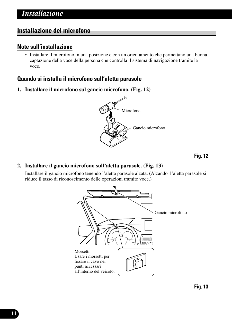 Insrallazione del microfono, Installazione, Installazione del microfono | Pioneer DEH-P75BT User Manual | Page 60 / 86