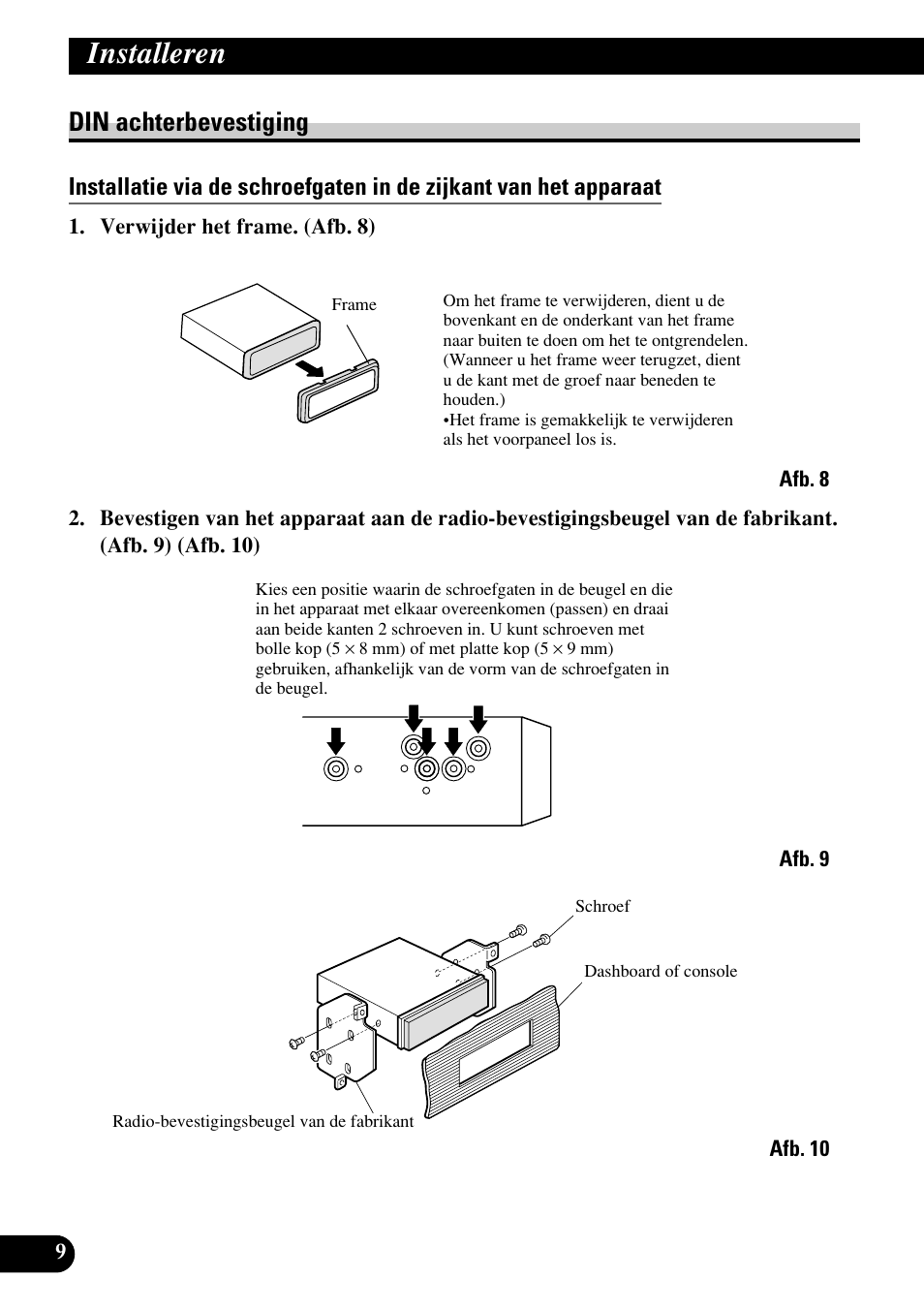 Din achterbevestiging, Installeren | Pioneer DEH-P75BT User Manual | Page 70 / 86