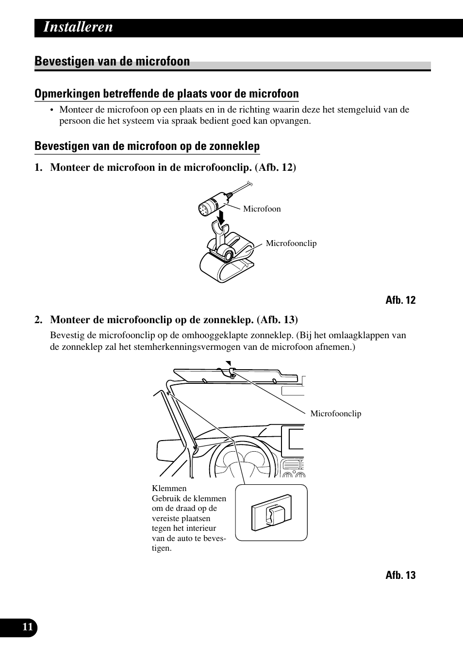 Bevestigen van de microfoon, Installeren | Pioneer DEH-P75BT User Manual | Page 72 / 86