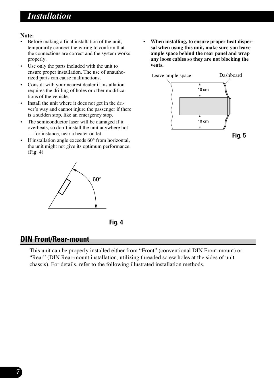 Installation, Din front/rear-mount, A title (english) | Pioneer DEH-P75BT User Manual | Page 8 / 86