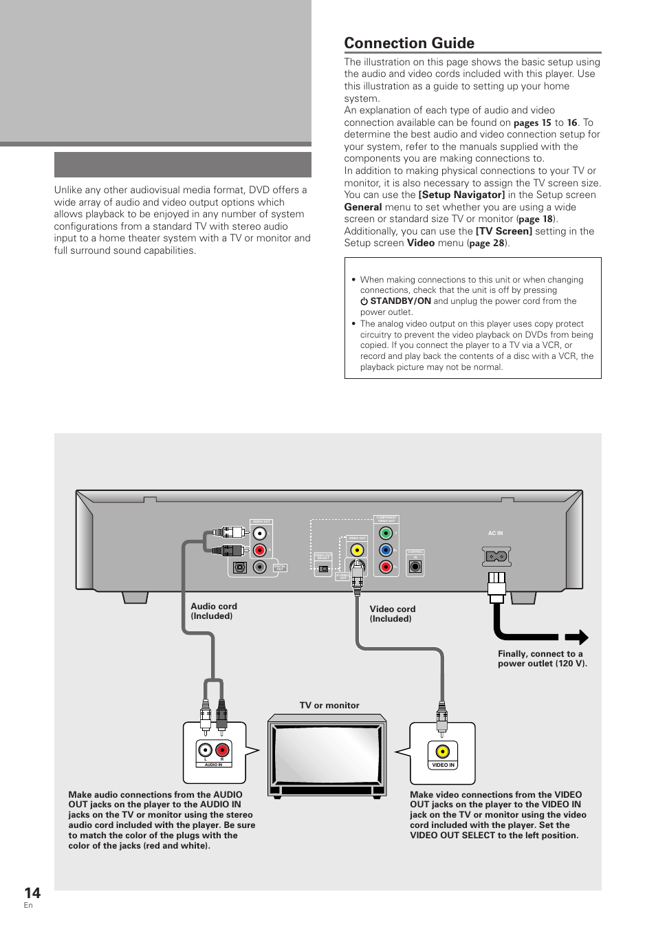 Making connections, Connecting your dvd player, Connection guide | Pioneer DV-343 User Manual | Page 14 / 56
