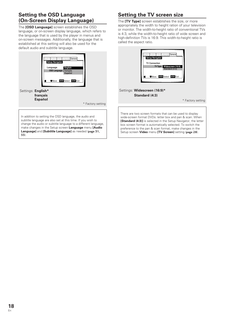 Setting the tv screen size | Pioneer DV-343 User Manual | Page 18 / 56