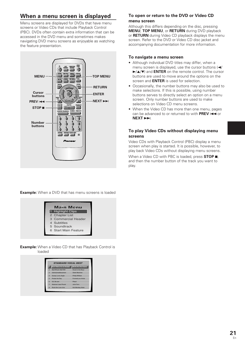 When a menu screen is displayed, Getting st ar ted using your dvd pla yer | Pioneer DV-343 User Manual | Page 21 / 56