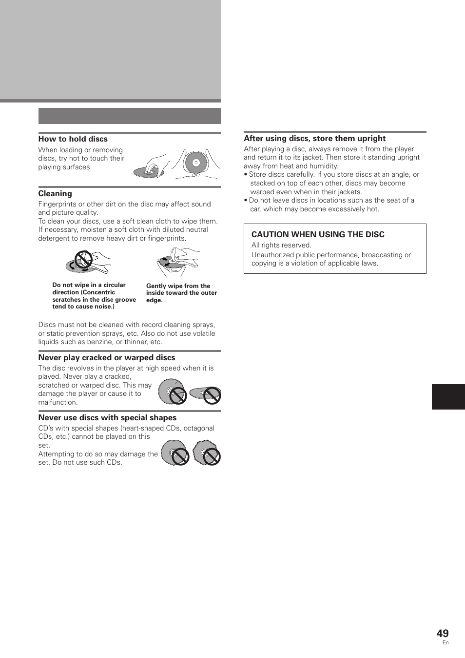 Additional information, Disc care | Pioneer DV-343 User Manual | Page 49 / 56