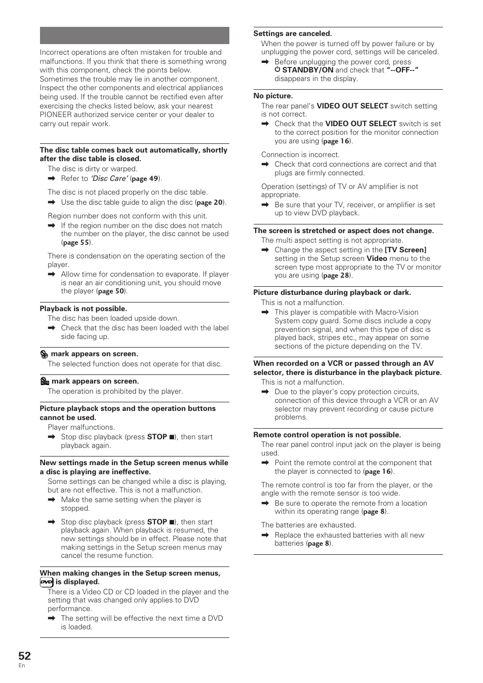 Troubleshooting | Pioneer DV-343 User Manual | Page 52 / 56