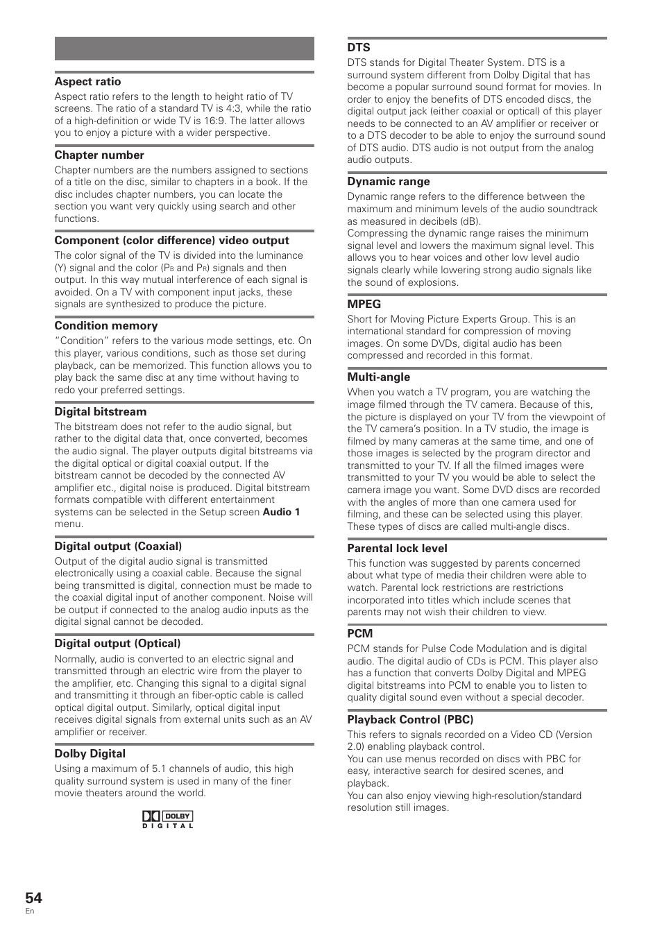 Terms | Pioneer DV-343 User Manual | Page 54 / 56
