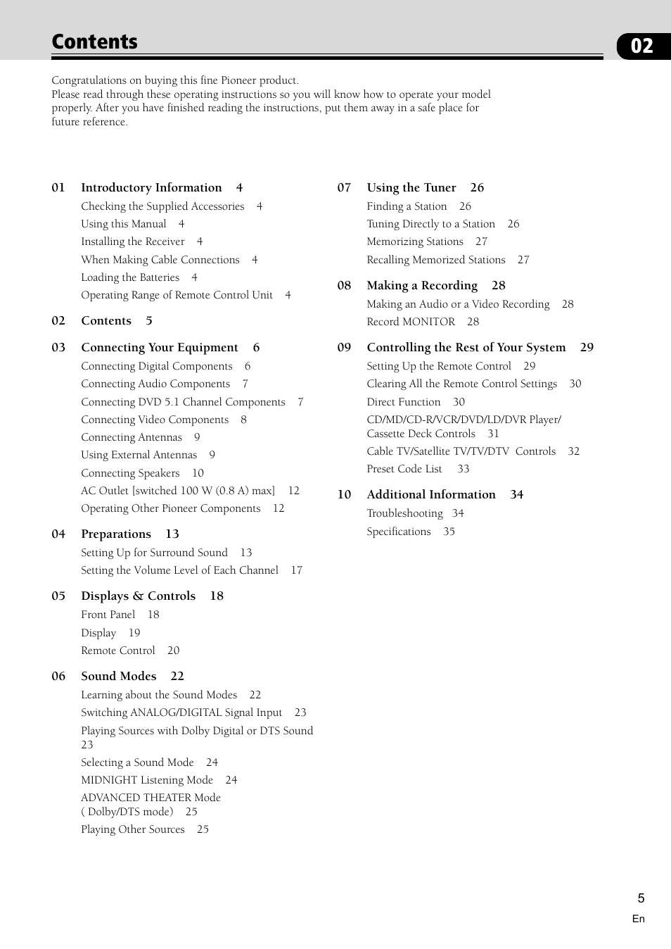 Pioneer VSX-D510 User Manual | Page 5 / 36