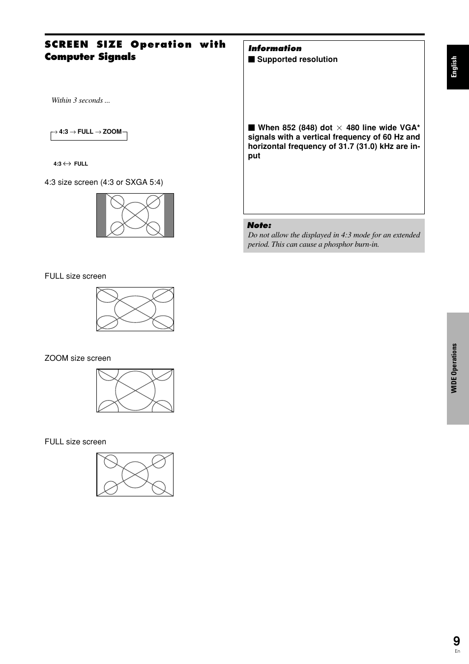 Screen size operation with computer signals | Pioneer PDP-615EX User Manual | Page 14 / 106