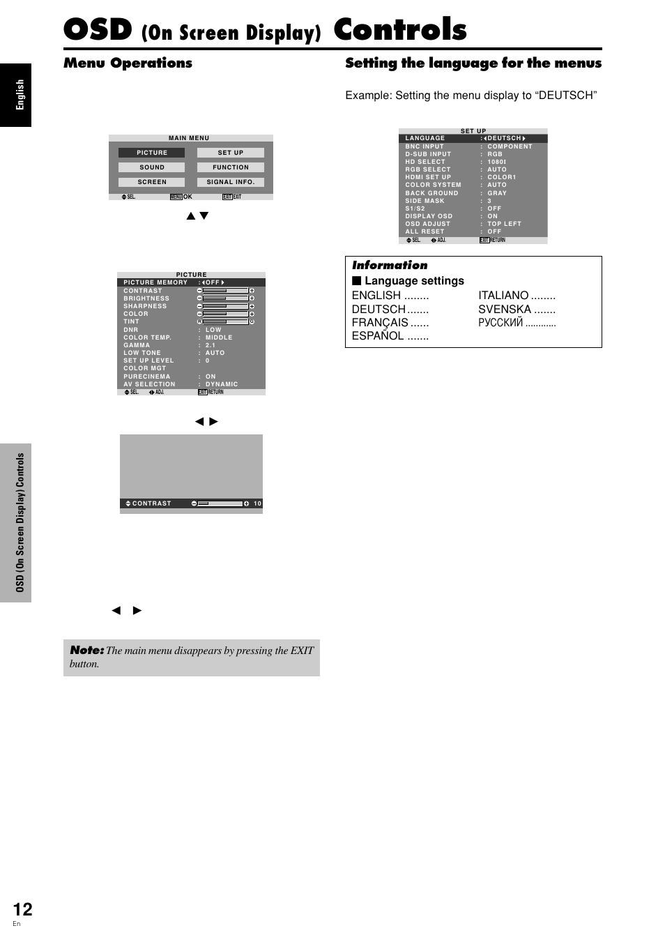 Controls, On screen display), Menu operations | Setting the language for the menus | Pioneer PDP-615EX User Manual | Page 17 / 106