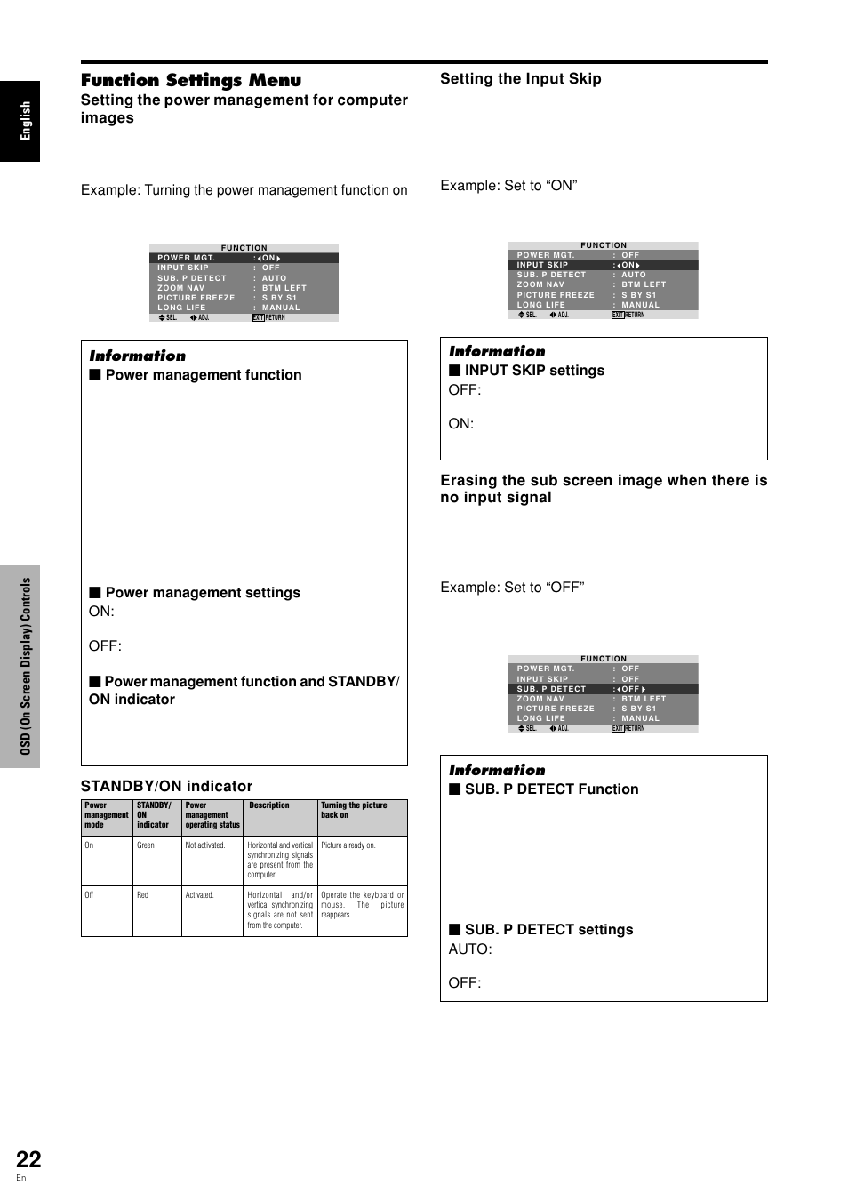 Function settings menu | Pioneer PDP-615EX User Manual | Page 27 / 106