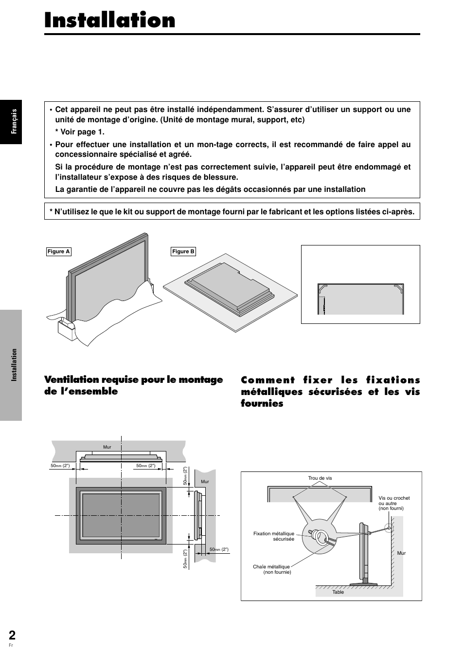 Installation, Ventilation requise pour le montage de l’ensemble | Pioneer PDP-615EX User Manual | Page 41 / 106