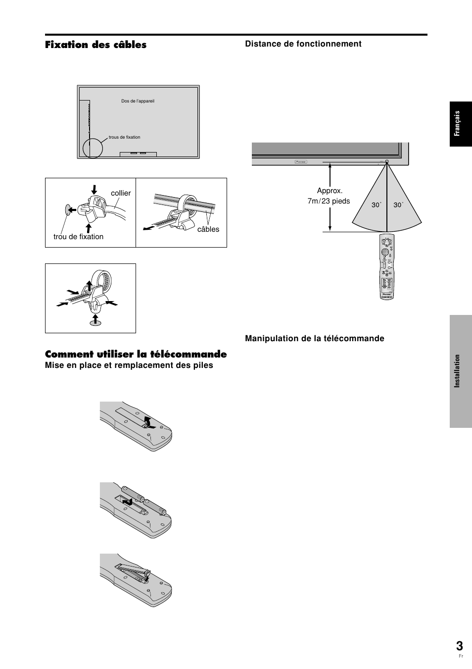Fixation des câbles, Comment utiliser la télécommande | Pioneer PDP-615EX User Manual | Page 42 / 106