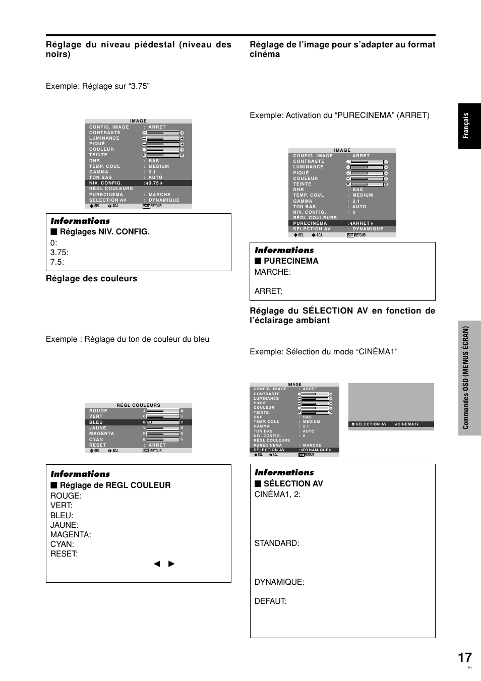 Fran ç ais, Commandes osd (menus é cran) | Pioneer PDP-615EX User Manual | Page 56 / 106