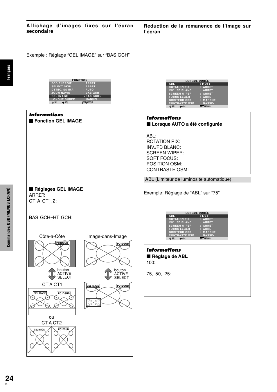 Côte-a-côte ct a ct1, Ou ct a ct2, Image-dans-image | Pioneer PDP-615EX User Manual | Page 63 / 106