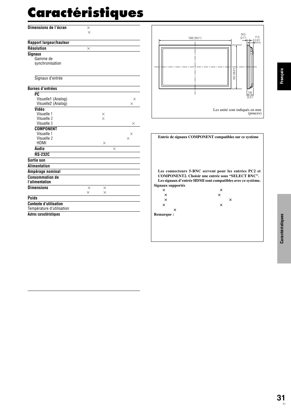 Caractéristiques | Pioneer PDP-615EX User Manual | Page 70 / 106