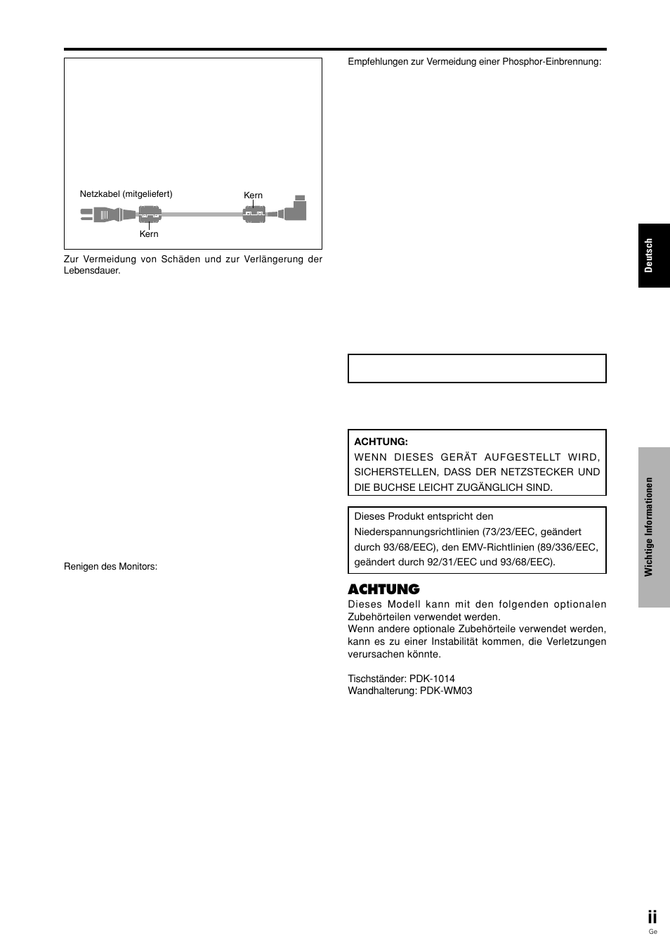 Achtung | Pioneer PDP-615EX User Manual | Page 74 / 106