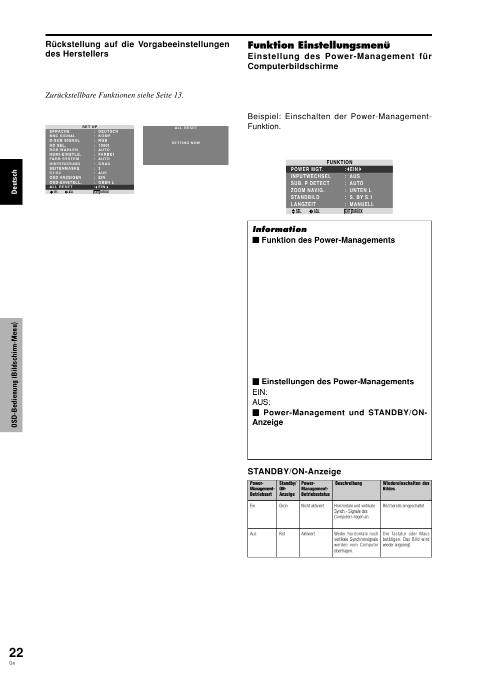 Funktion einstellungsmenü | Pioneer PDP-615EX User Manual | Page 97 / 106