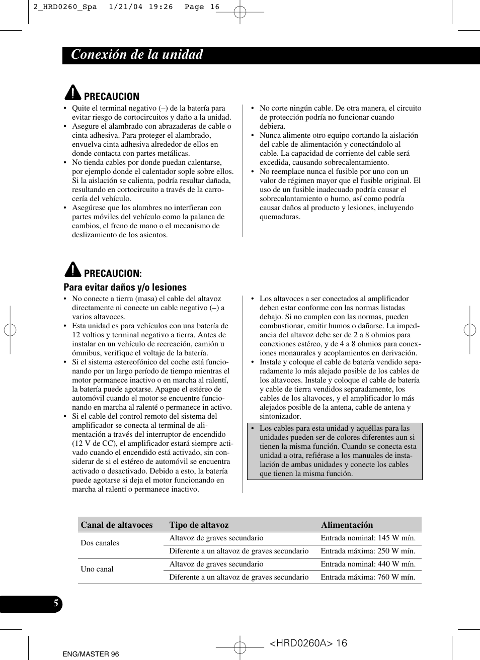 Conexión de la unidad | Pioneer GM-5000T User Manual | Page 16 / 62
