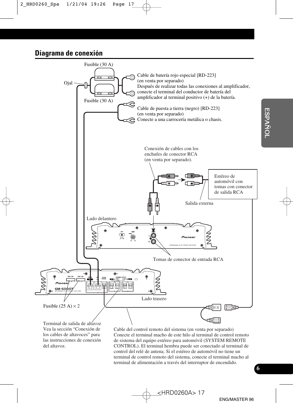 Diagrama de conexión | Pioneer GM-5000T User Manual | Page 17 / 62