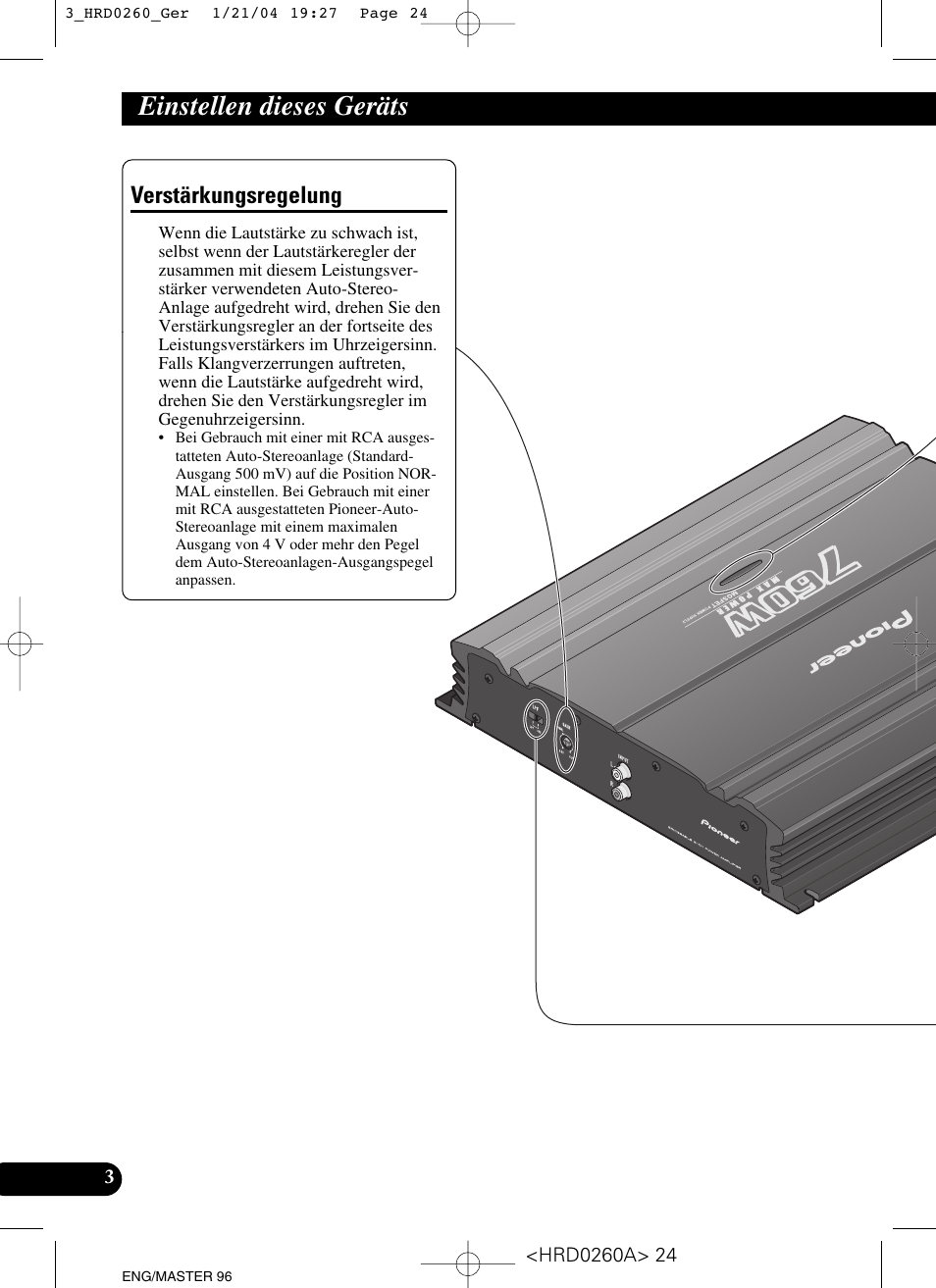 Einstellen dieses geräts, Verstärkungsregelung | Pioneer GM-5000T User Manual | Page 24 / 62