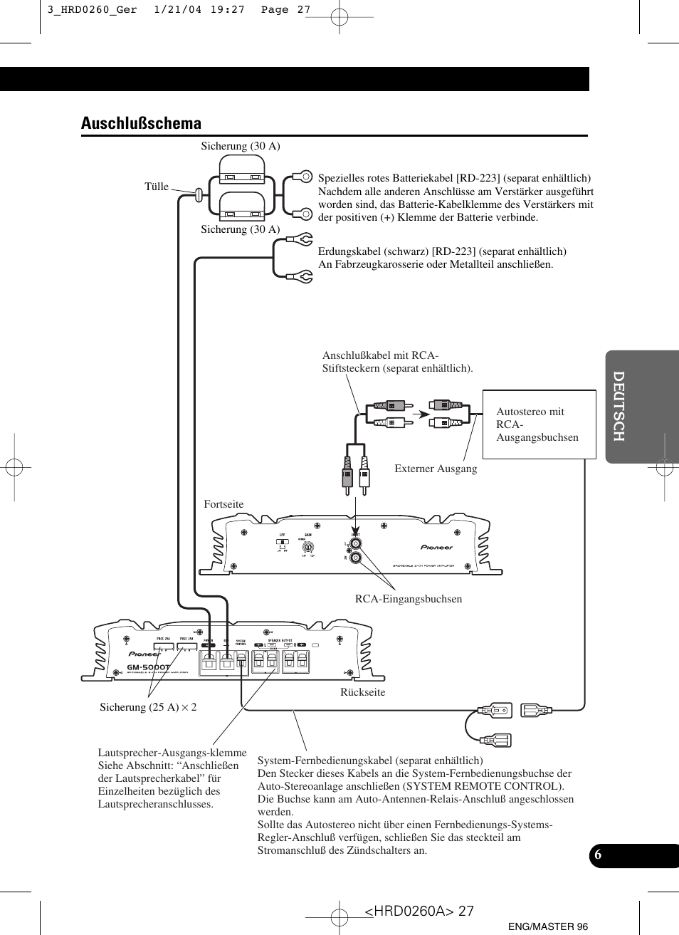 Auschlußschema | Pioneer GM-5000T User Manual | Page 27 / 62