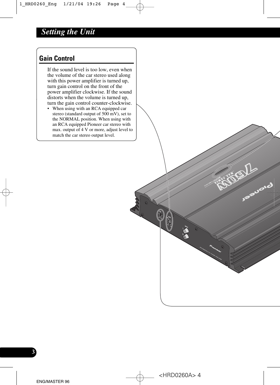 Setting the unit, Gain control | Pioneer GM-5000T User Manual | Page 4 / 62