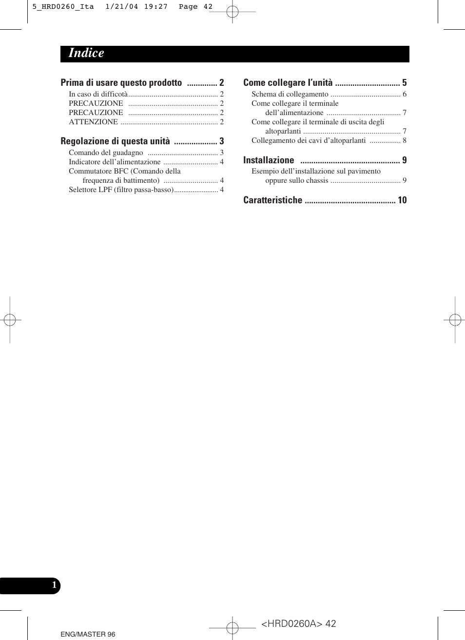 Indice | Pioneer GM-5000T User Manual | Page 42 / 62