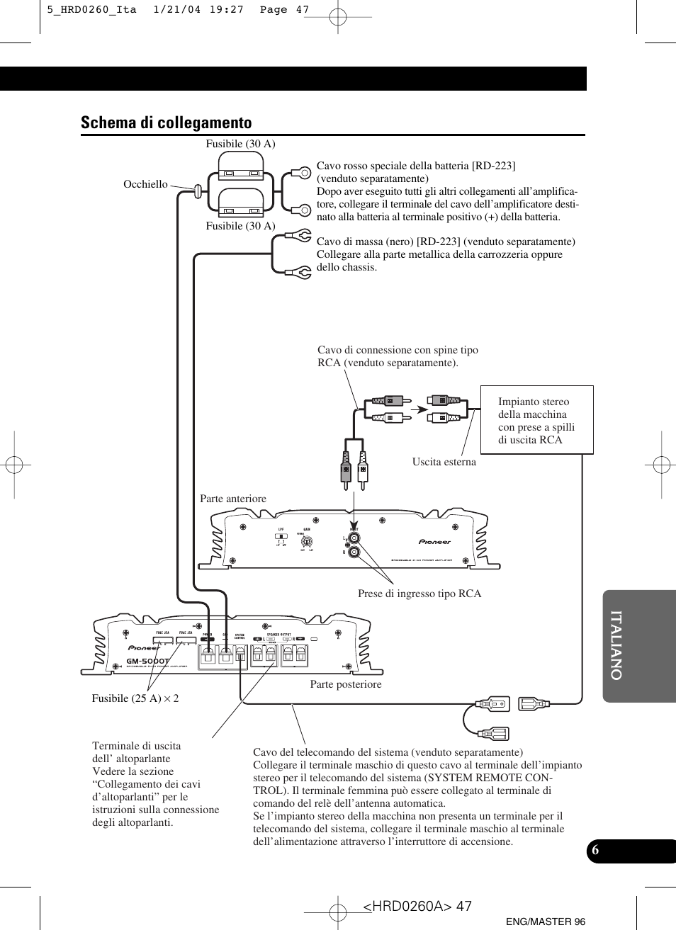 Schema di collegamento | Pioneer GM-5000T User Manual | Page 47 / 62