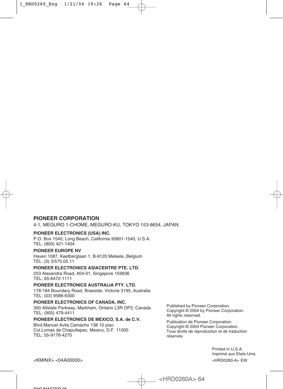 Pioneer GM-5000T User Manual | Page 62 / 62