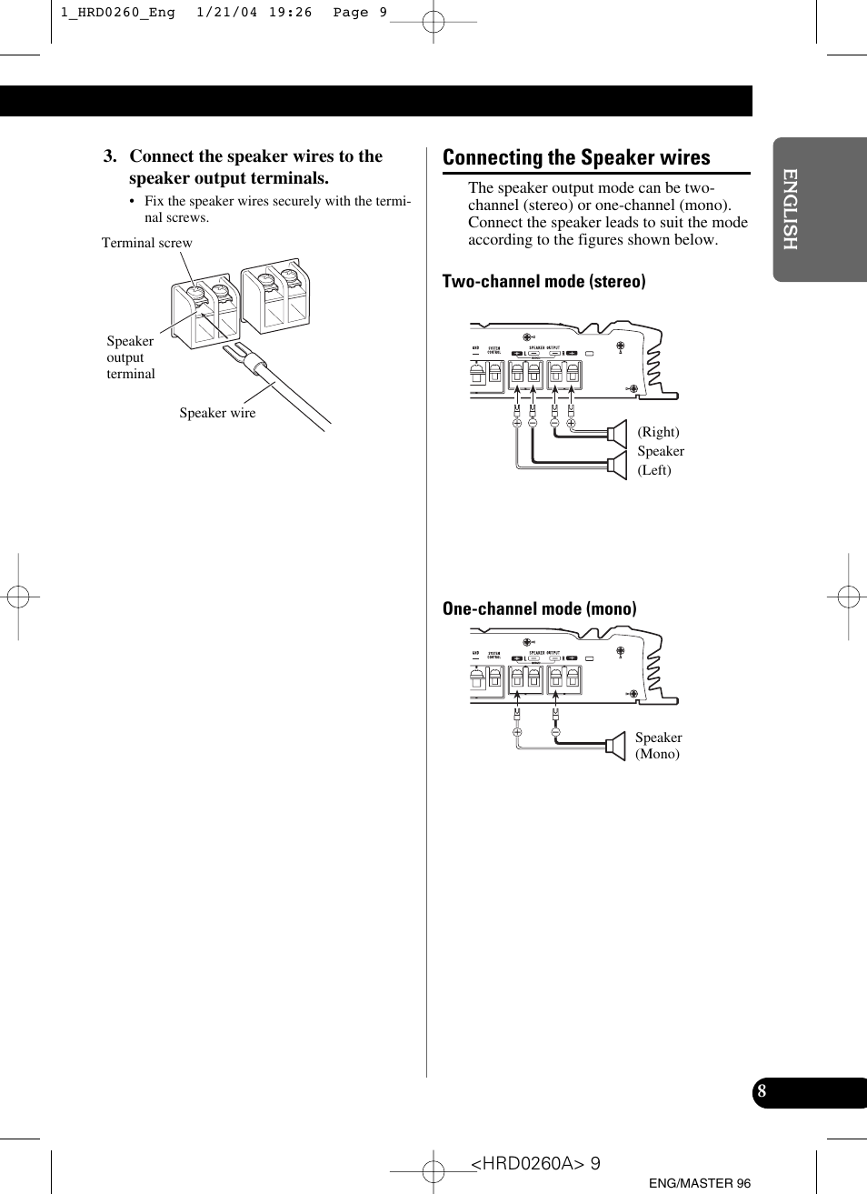 Connecting the speaker wires | Pioneer GM-5000T User Manual | Page 9 / 62