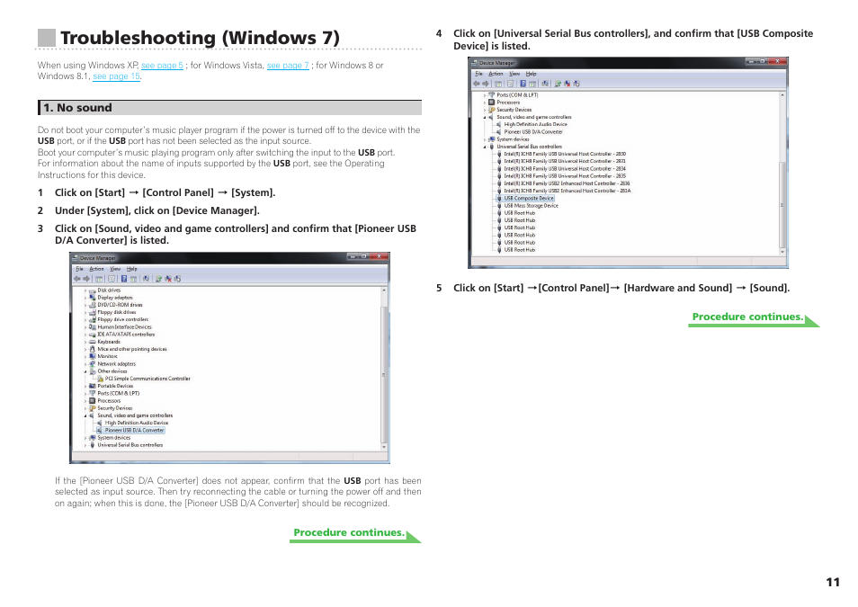 For w, Indows 7, Troubleshooting (windows 7) | Pioneer U-05-S User Manual | Page 11 / 19