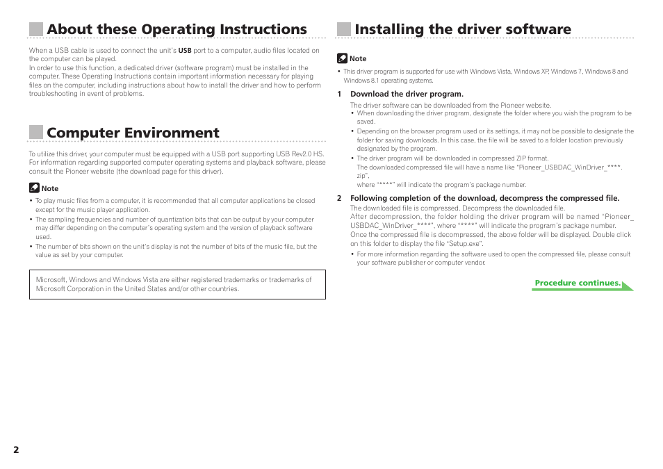 About these operating instructions, Computer environment, Installing the driver software | Pioneer U-05-S User Manual | Page 2 / 19