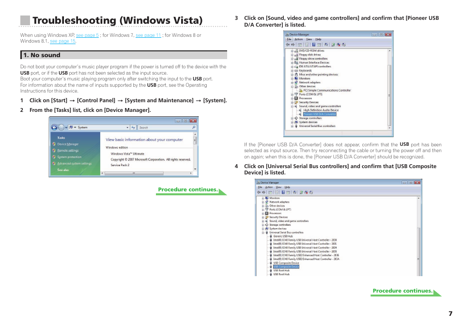 Ista, Troubleshooting (windows vista) | Pioneer U-05-S User Manual | Page 7 / 19