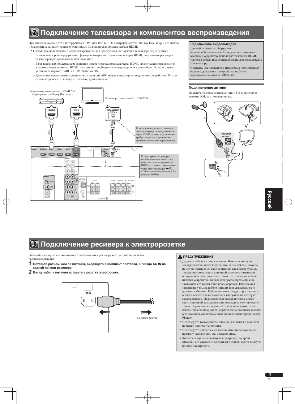 Подключение антенн | Pioneer HTP-071 User Manual | Page 29 / 32