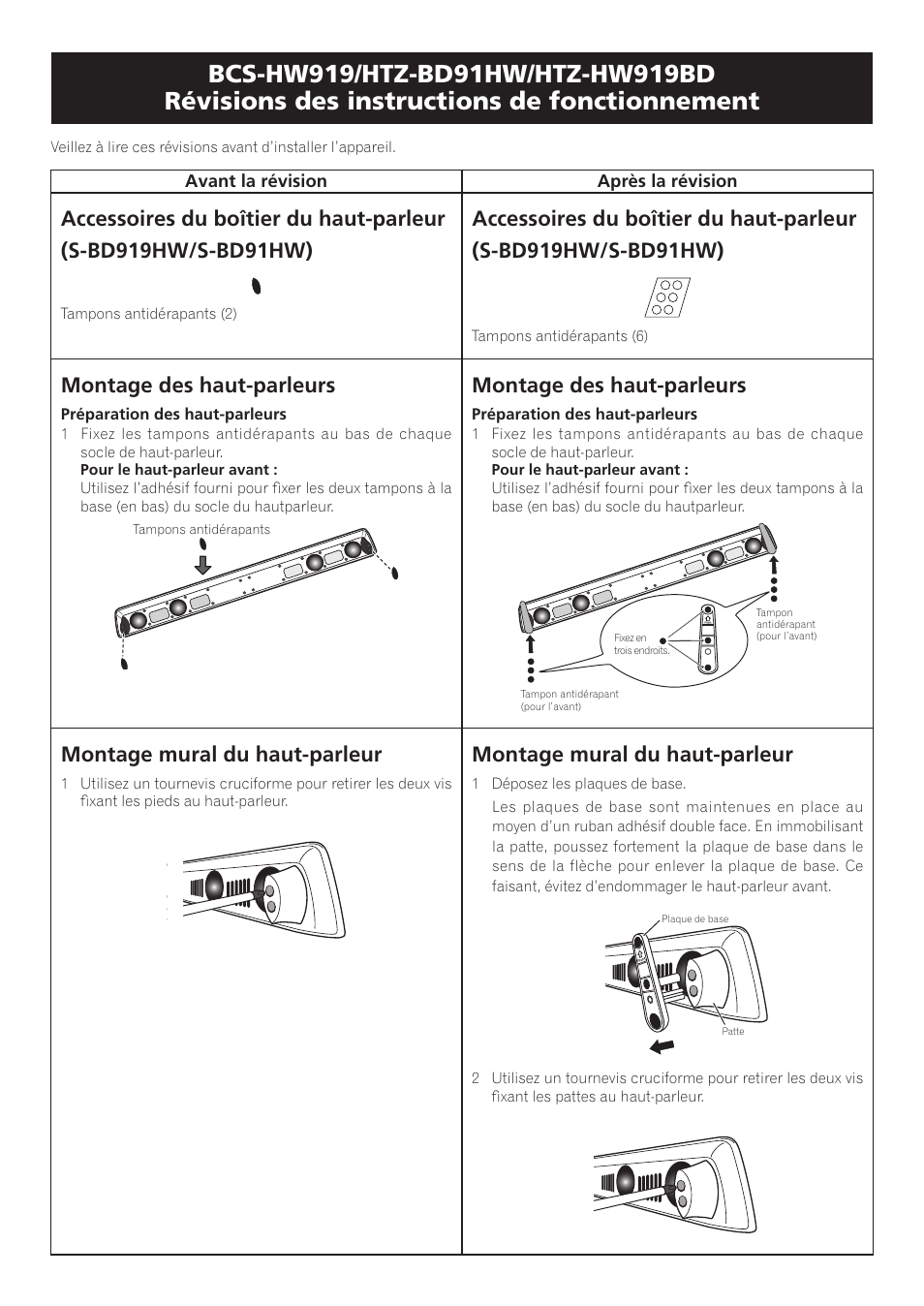 Montage des haut-parleurs, Montage mural du haut-parleur | Pioneer BCS-HW919 User Manual | Page 3 / 14